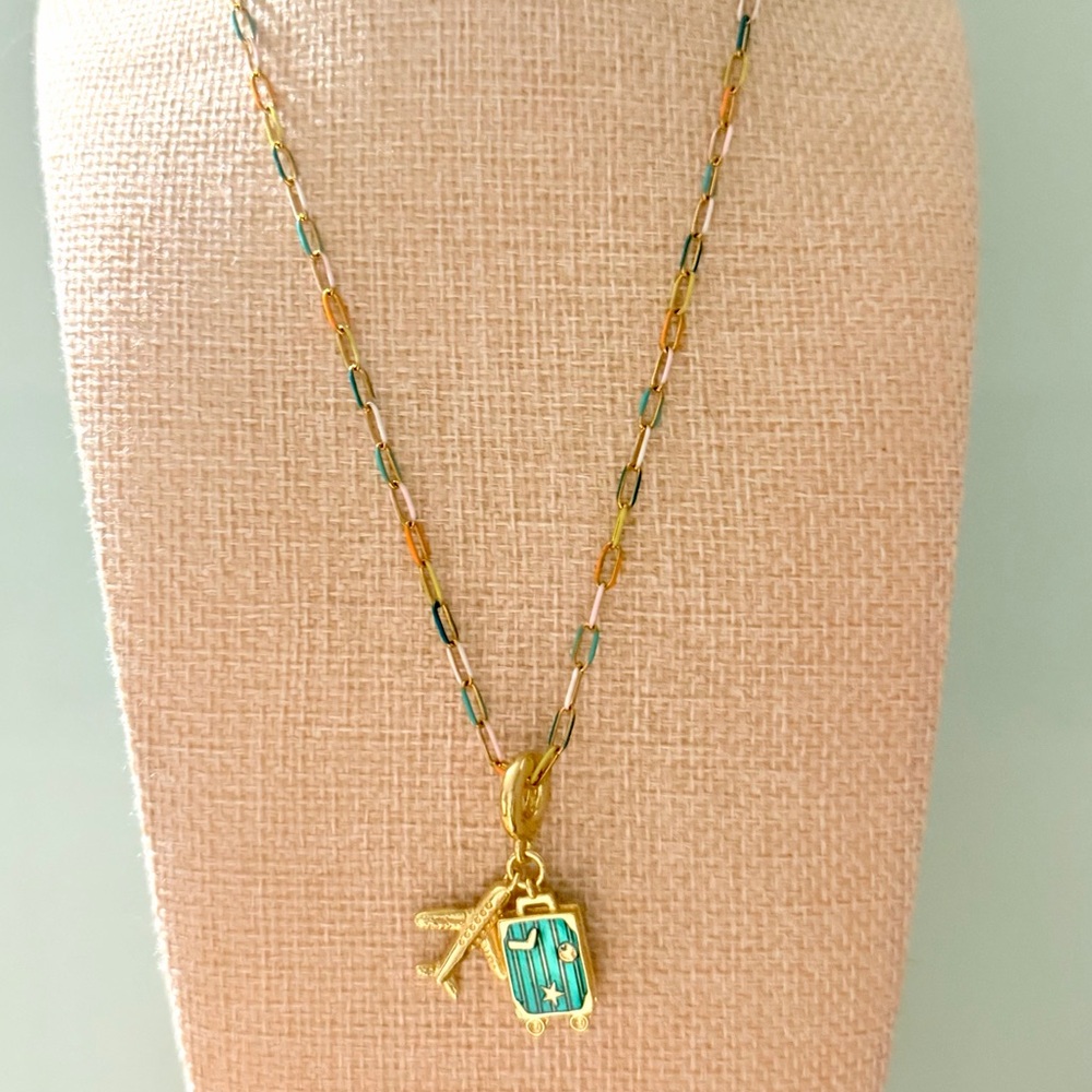 Multi-colored enamel paperclip chain necklace with charms